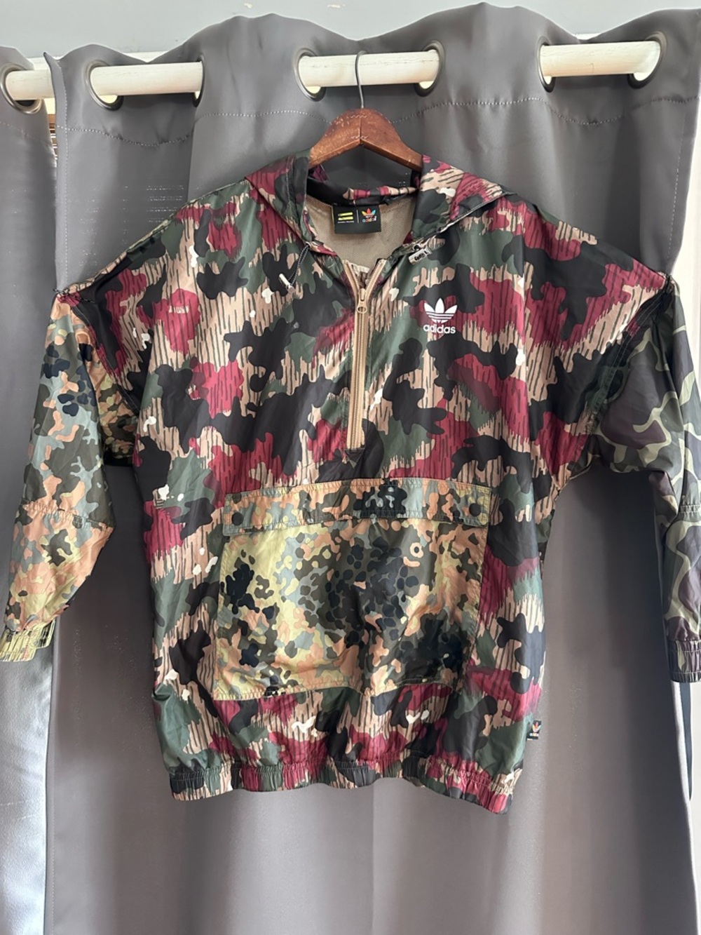 adidas Hooded Camouflage Trefoil Pullover - Green, Burgundy, Tan